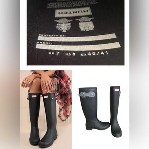 Hunter Original Women's Tall Matte Rain Boots Black  Women's Size 9